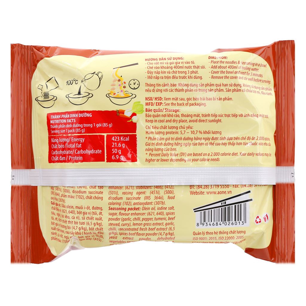 Thùng 30 gói Mì A-One hương vị bò