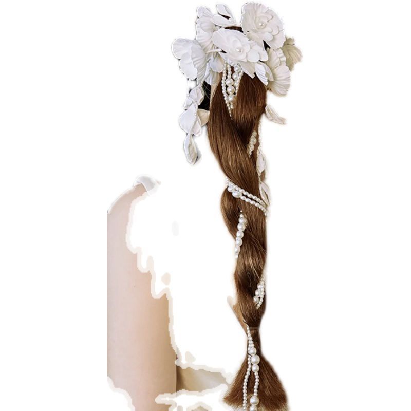 Phụ Kiện Cài Tóc Đuôi Ngựa Dạng Bện Đính Hoa Làm Thủ Công Phong Cách Hàn Quốc Cho Cô Dâu