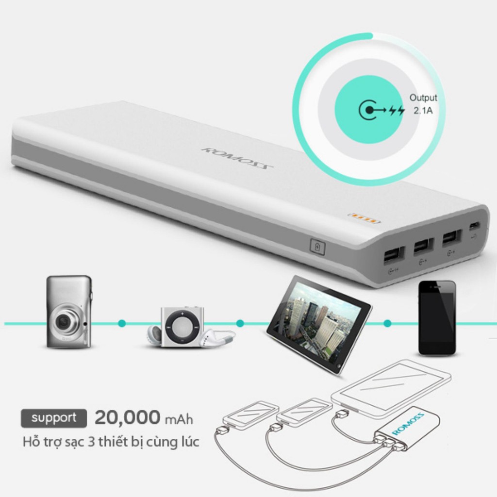 Pin Sạc Dự Phòng Romoss Sense 9 dung lượng 25000Mah - hỗ trợ 3 Cổng Sạc