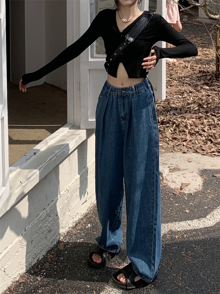 Quần Jean Ống Rộng Lưng Thun Cao Xếp Ly Thời Trang Cá Tính 56431