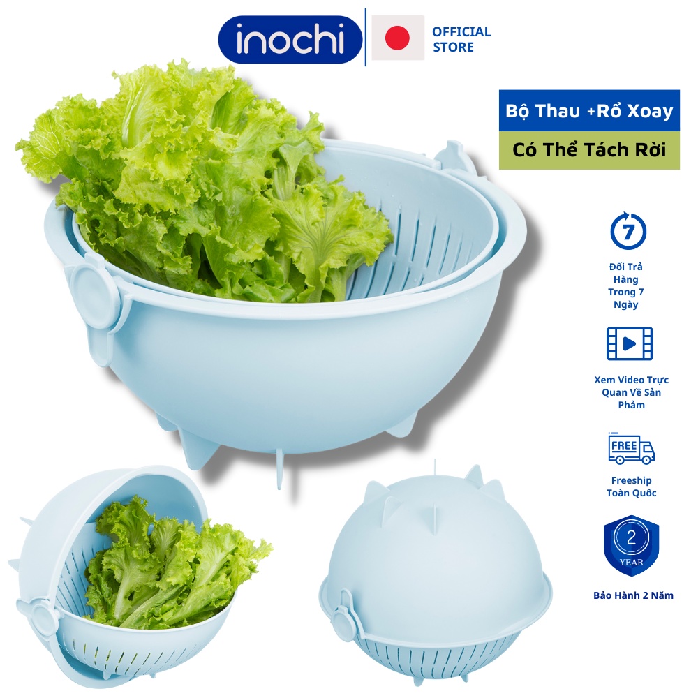 Bộ thau rổ xoay 28cm inochi chính hãng