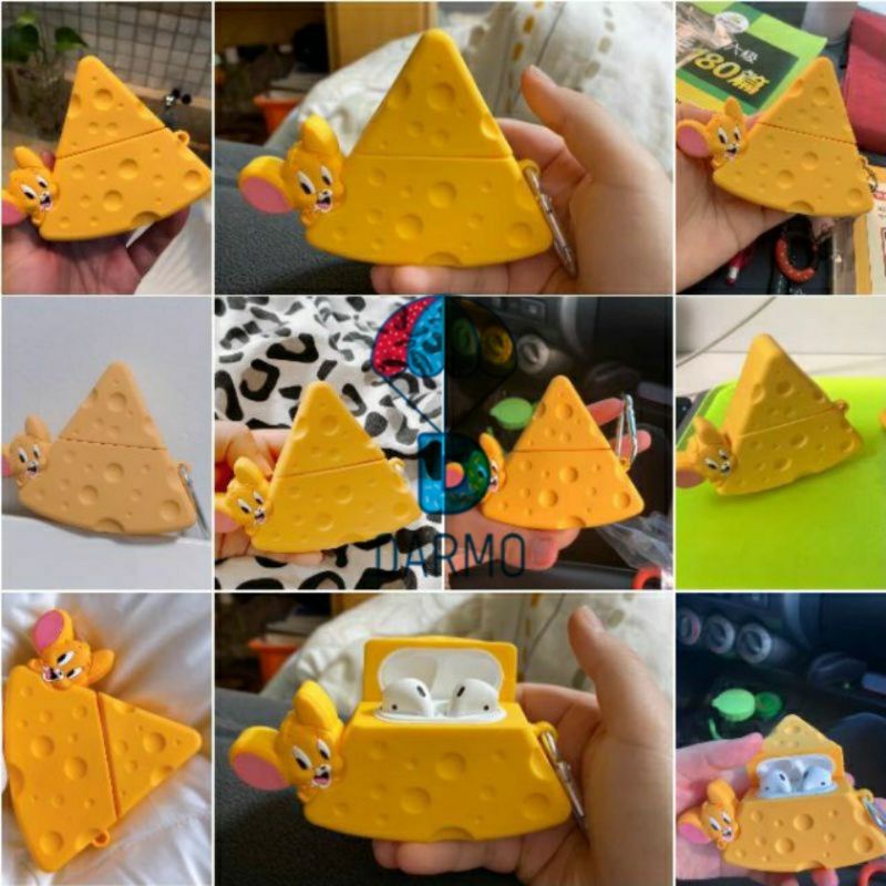 Case bảo vệ Airpods Pro/1/2/ Huawei Freebuds 3 mèo tom đuổi bắt chuột jerry/ phô mai