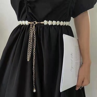 Thắt lưng đính đá kim loại phối ngọc trai thời trang tinh tế cho nữ thắt lưng ngọc trai chain nữ dây xích nữ dây nịt