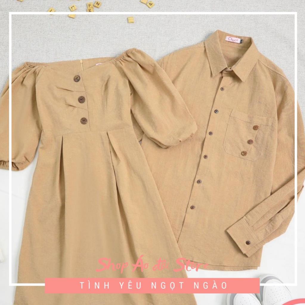 Bộ áo váy sơ mi cặp cao cấp, đồ đôi nam nữ  dễ thương, chất đẹp để chụp hình cưới, đi du lịch