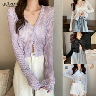Áo Khoác Cardigan Tay Dài Vải Lụa Mỏng Thời Trang Mùa Hè Cho Nữ Áo len dài tay cài cúc áo cardigan