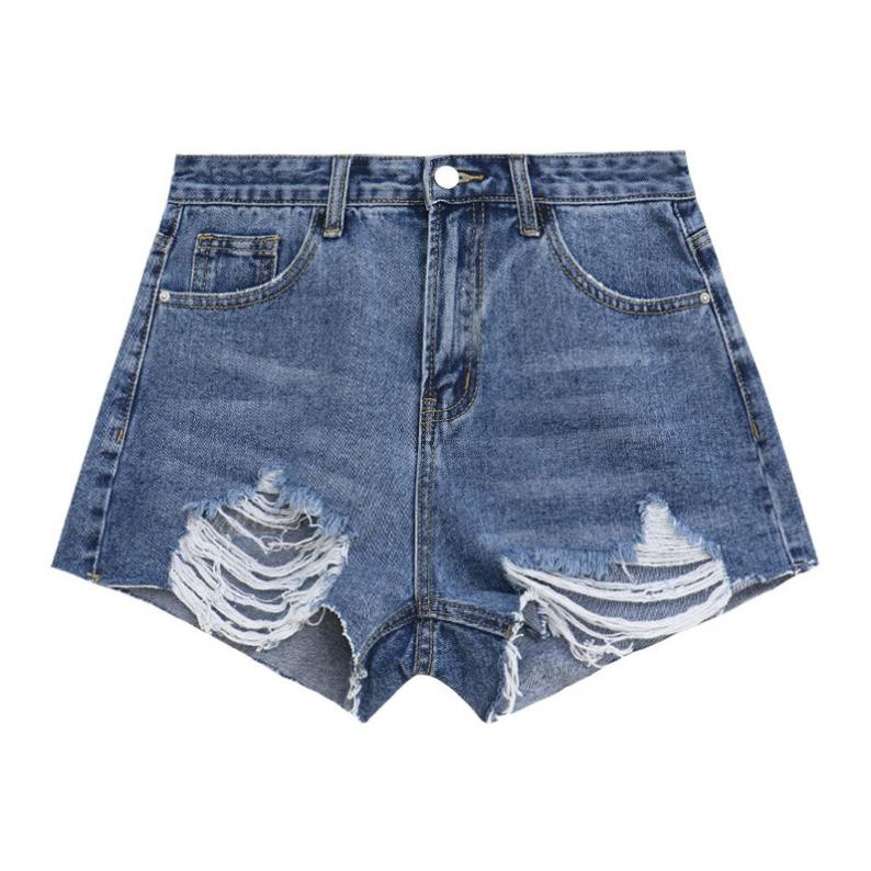 Quần Short Jean Nữ Ống Rộng Lưng Cao Rách Màu Xanh Đậm Ulzzang Hàn Quốc Quần Đùi Bò Cạp Cao Denim Hàn Quốc
