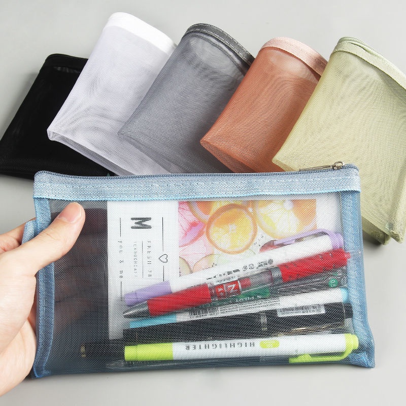 Túi lưới trong suốt khóa kéo size S/ L/ A4/ A5 đủ kích cỡ loại 1 ngăn/2 ngăn đựng bút viết/ sổ tay/ đựng mỹ phẩm - VP106