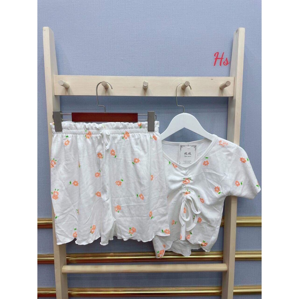 Set bộ ngủ rút ngực hoa nhí gồm áo thun + quần đùi nam nữ Unisex X.store , Cotton mềm mịn mùa Hè Hottrend 2022 SP1060