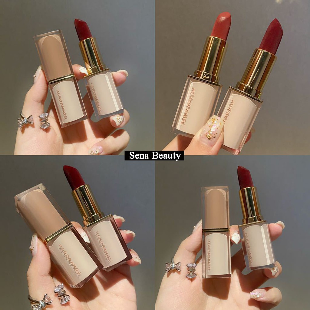 Son sáp lì mềm môi Herorange Lipstick Vỏ Nube BeTrong Suốt Sena Beauty