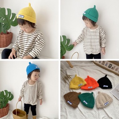 Mũ beanie dệt kim chất liệu cotton giữ ấm thoải mái dành cho trẻ nhỏ 1-6 tuổi