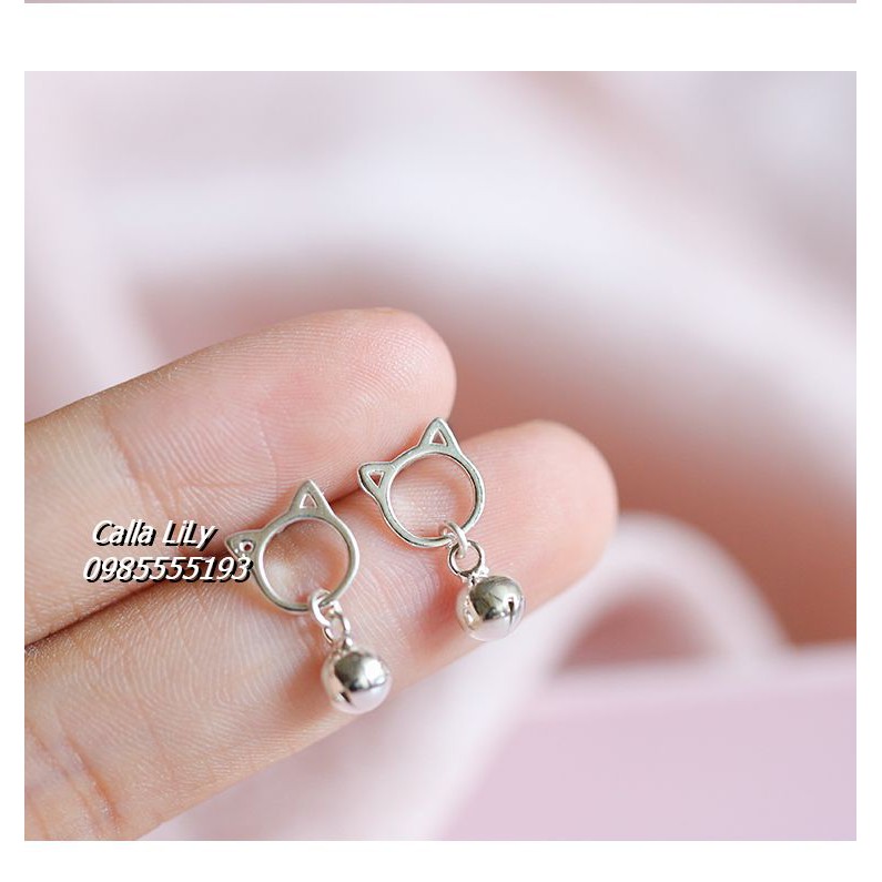 Khuyên Tai Bạc Ý 925 Chuông Mèo Con