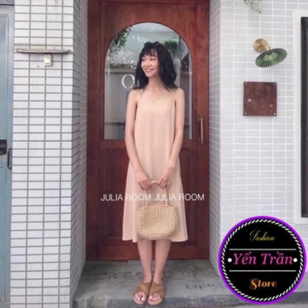 Váy 2 dây, đầm xuông - chất đũi lụa trơn basic nữ | BigBuy360 - bigbuy360.vn