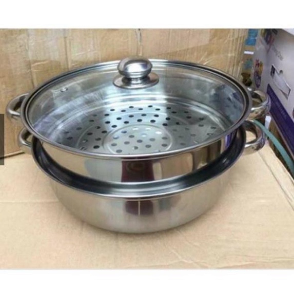 Bộ xửng hấp inox 28cm - nồi hấp đa năng 2 tầng cao cấp nắp kính -TULY
