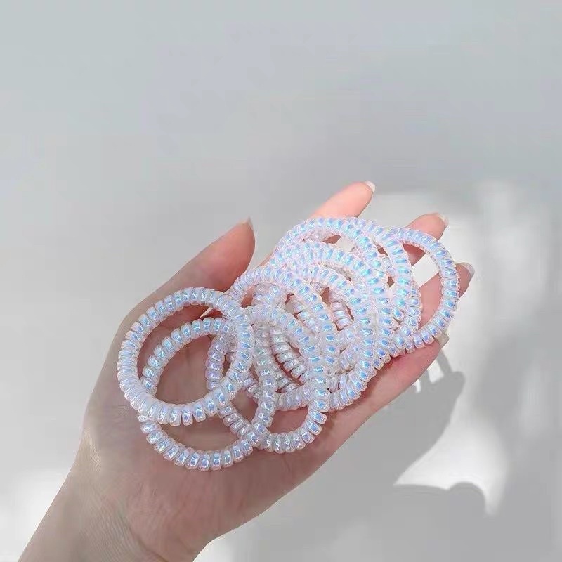 Cột tóc nhũ trắng hồng dây cột tóc lò xo
