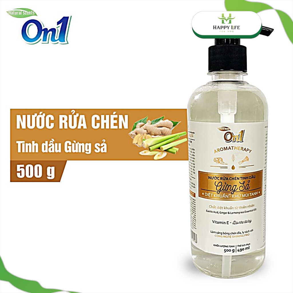 Nước rửa chén Lix, nước rửa chén On1 tinh dầu gừng sả diệt khuẩn khử mùi tanh êm dịu da tay 1kg - Happy Life 4U