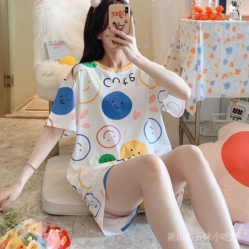Bộ Đồ Ngủ Tay Ngắn Dáng Rộng Chất Liệu Mỏng Nhẹ In Họa Tiết Dễ Thương Thời Trang Mùa Hè Cho Nữ 2022