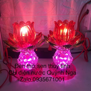 1 cặp Đèn thờ sen thuỷ tinh cao 20cm