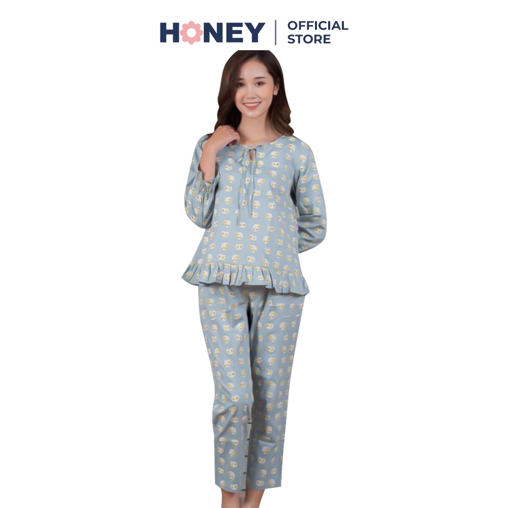 Bộ đồ bầu pijama chất thô hàn, quần có chun rút điều chỉnh theo kích cỡ bụng - Thời trang đầm bầu cao cấp HONEY