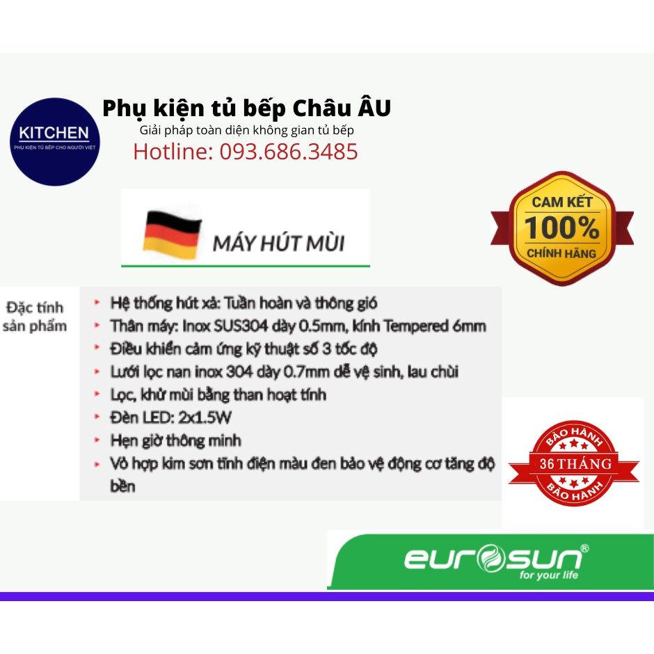 Hút mùi kính cong Eurosun EH- 70(90)K20(25) chính hãng | BigBuy360 - bigbuy360.vn