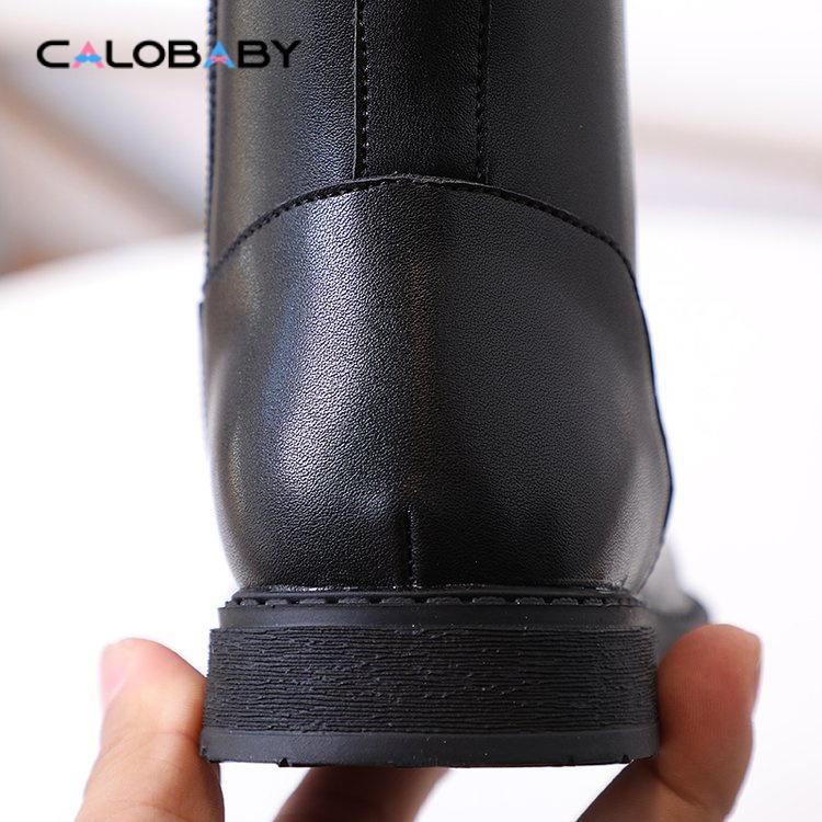 Giày Bốt Cao Su Sợi Nhỏ Đế Bằng Phối Khóa Kéo Bên Hông Thời Trang Mùa Đông Cho Bé Gái C6KL