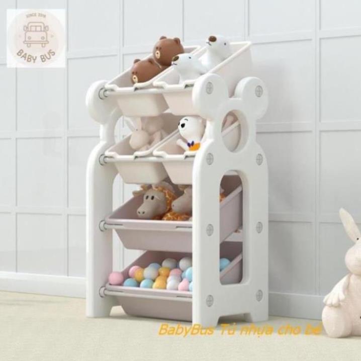 Kệ đựng đồ chơi cho bé bo tròn màu kem hình gấu rèn luyện montesori cho trẻ em