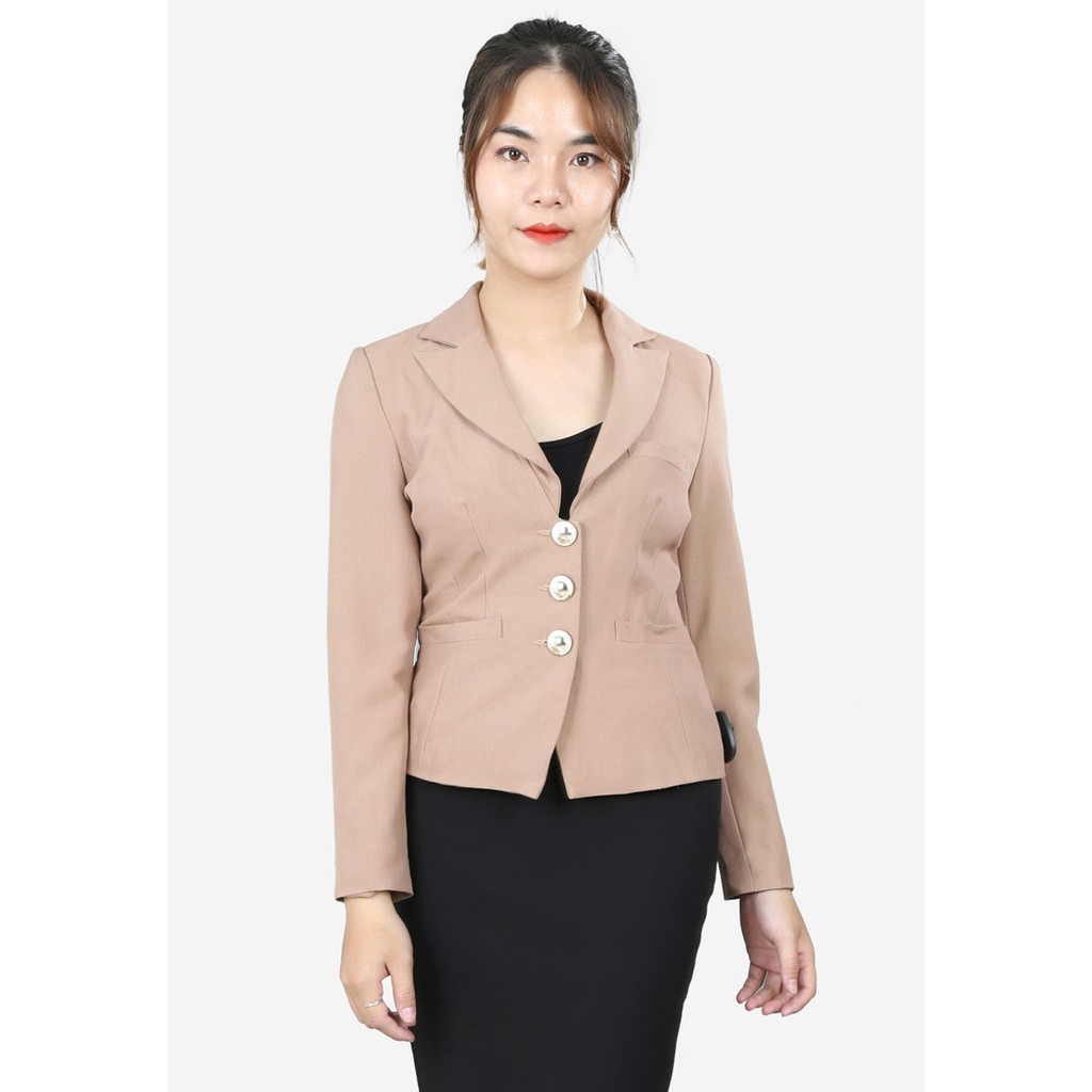 Áo vest bò lụa nâu 2 lớp tay dài cổ 2 ve nắp túi ngực giả The One Fashion ADH069NA