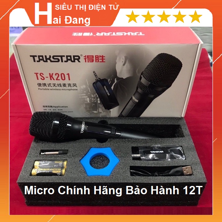 Micro Không Dây TAKSTAR TS-K201, Mic Không Dây Kết Nối Sóng UHF, Có jack Cắm 3.5 Và 6.5 - Chuyên Hát Karaoke- Livestream