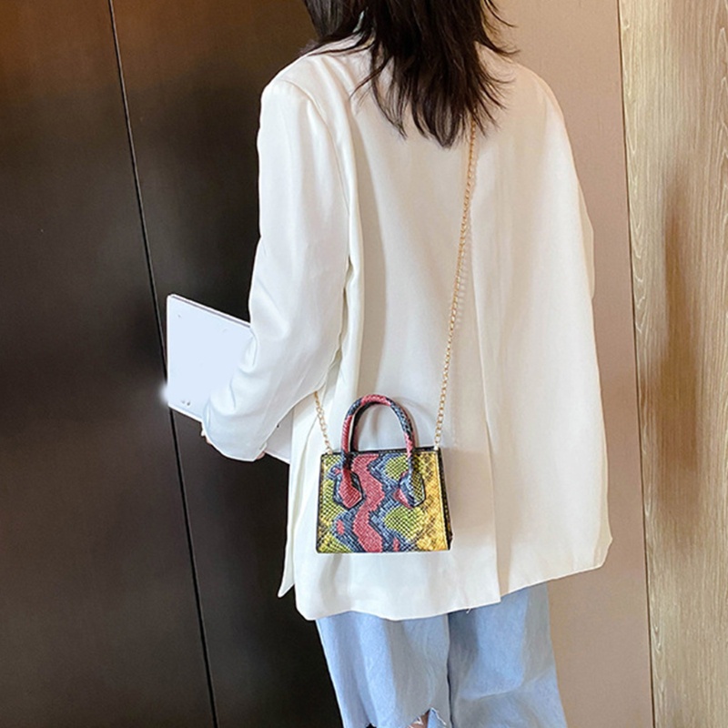 Túi Đeo Chéo Da PU Hình Vuông Mini In Họa Tiết Da Rắn Dành Cho Nữ