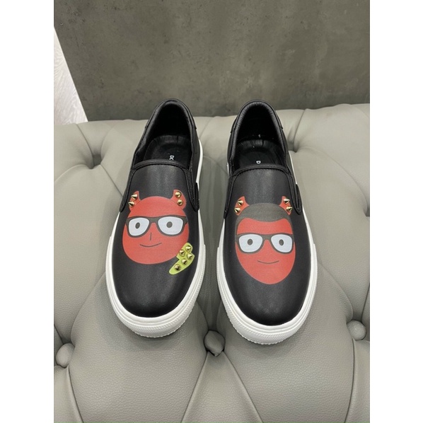 Giầy slipon  mặt quỷ thêu kèm Hộp - Giầy lười da nam thêu cao cấp