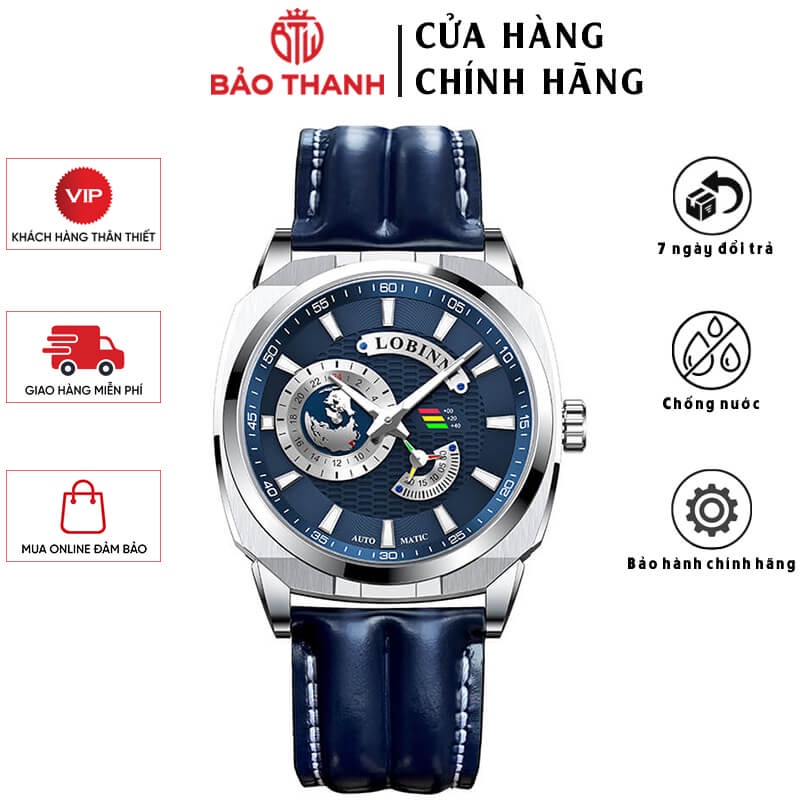 Đồng Hồ Nam LOBINNI No.16071-1 Chính Hãng BH 24T Chịu Nước 50m Kính Chống Xước Dây Da Cao Cấp (Máy Cơ Tự Động)