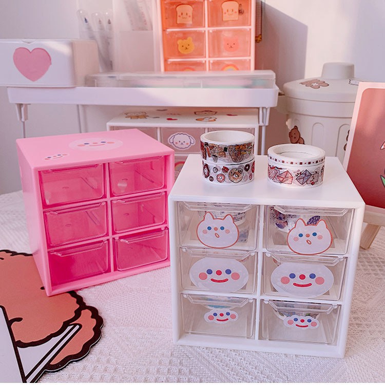 Tủ nhựa mini 6 ngăn đựng sticker đồ trang sức mỹ phẩm đa năng DUCK STORE