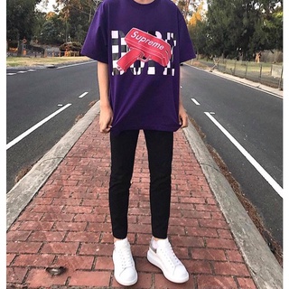 Áo thun in hình supreme - áo thun màu tím đậm ulzzang - tee tay lở form rộng unisex cực chất