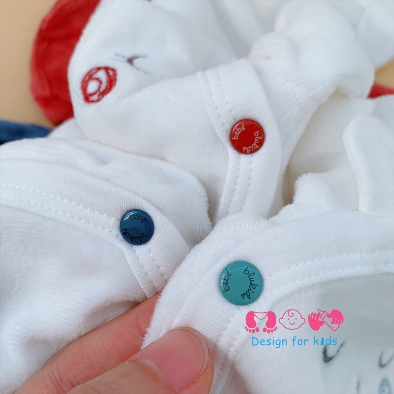 Bộ nỉ nhung xuất dư Blukids Bebé cho bé gồm áo cúc bấm vạt chéo, quần cạp cao liền tất thú