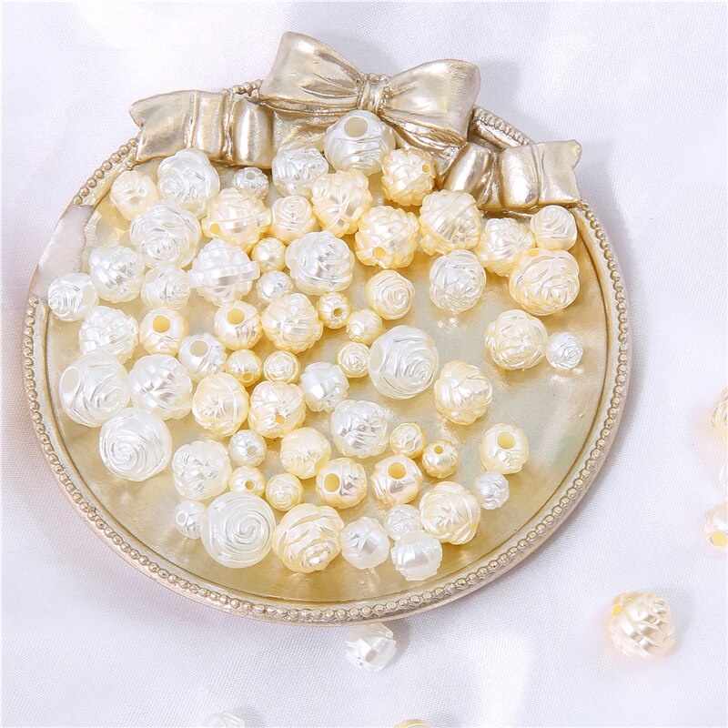 Hạt acrylic ABS giả ngọc trai hình hoa hồng làm vòng tay vòng cổ thủ công