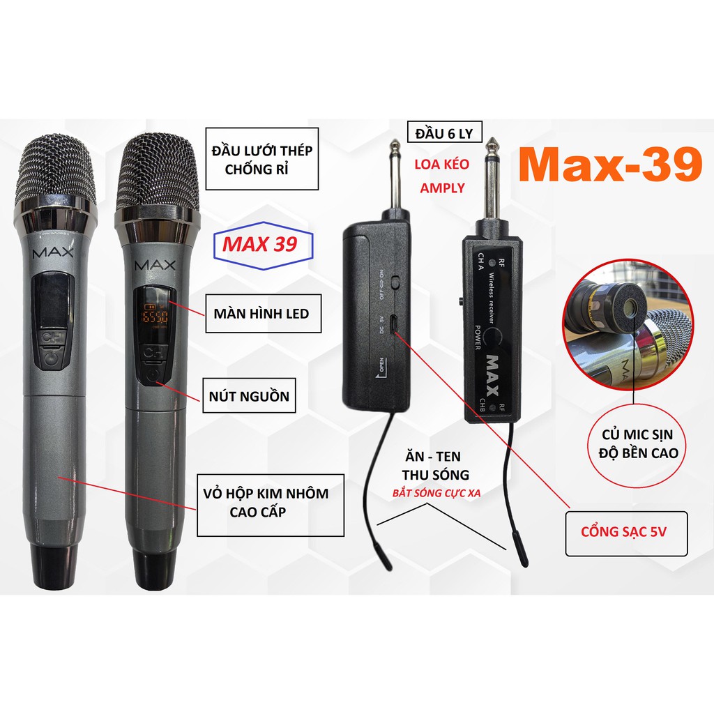 Micro Không Dây Karaoke Max 19 & Max 39, Mẫu Mới 2023, Màn Hình LED, Chống Hú Tốt, Hát Nhẹ, Sóng Mạnh, Âm Thanh Cực Hay | BigBuy360 - bigbuy360.vn