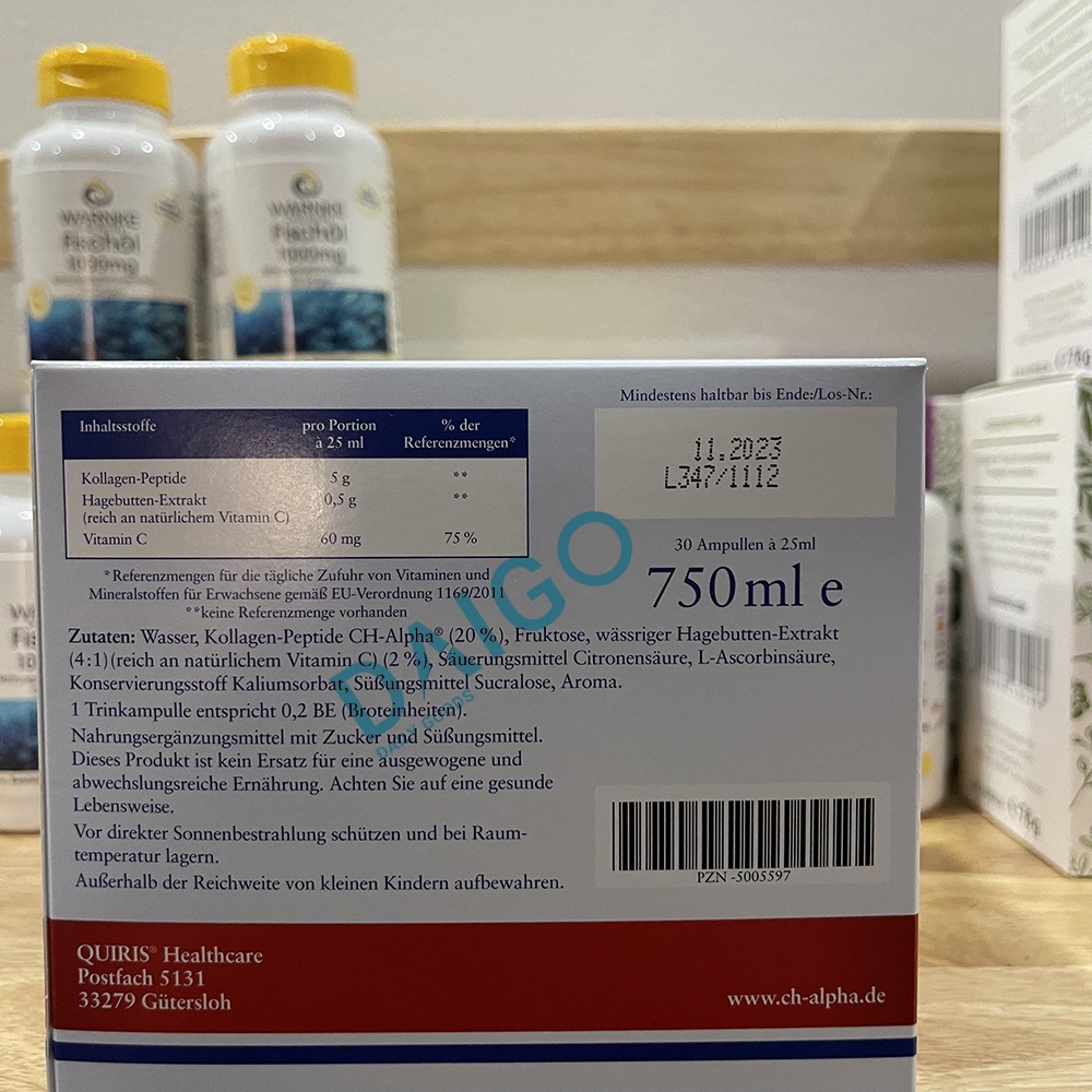 QUIRIS CH-ALPHA® PLUS - Collagen dạng nước hỗ trợ xương khớp hoạt động hiệu quả– Hộp 30 ống x 25ml