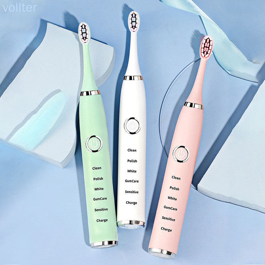 Bàn Chải Đánh Răng Điện Chống Thấm Nước 28000-37000 + 2 Bàn Chải Lông Trắng, Pin 1 Cái