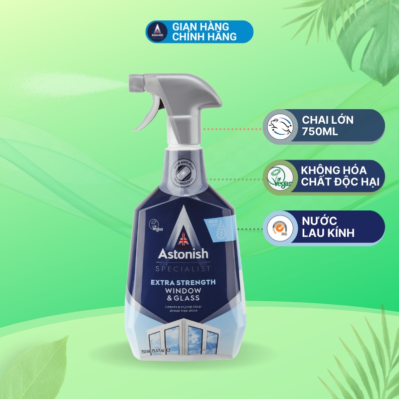 Nước lau kính Astonish tẩy cặn canxi vách kính nhà tắm vệ sinh vết bẩn ố vàng trên bề mặt kính gương soi C6950