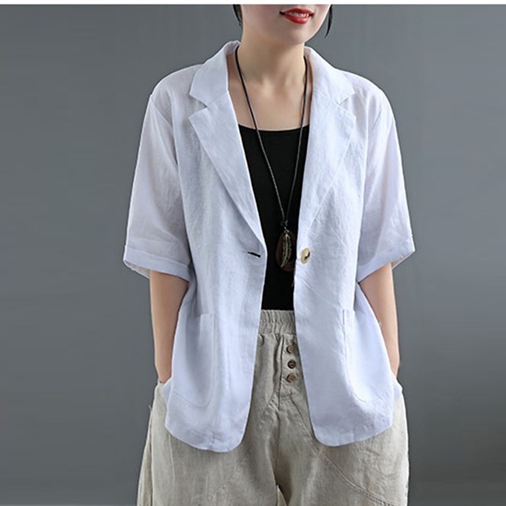 (TỔNG KHO LÂM ANH CHUYÊN SỈ) Áo vest blazer linen dáng lửng tay lỡ trẻ trung