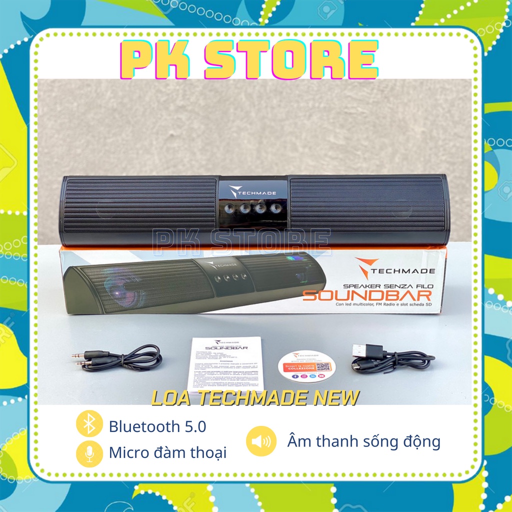 Loa Bluetooth Bombass TechMade Âm thanh cực lớn hỗ trợ thẻ nhớ,đài FM,USB,BT,AUX 3.5 kiểu dáng sang trọng âm thanh chuẩn