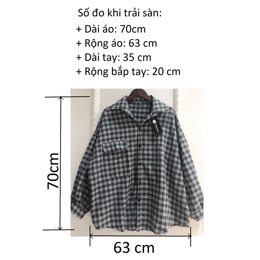 A011 Áo sơ mi kẻ caro oversize nam nữ vintage dài tay ulzzang, áo khoác chống nắng form rộng tay phồng Hàn Quốc đi học đ