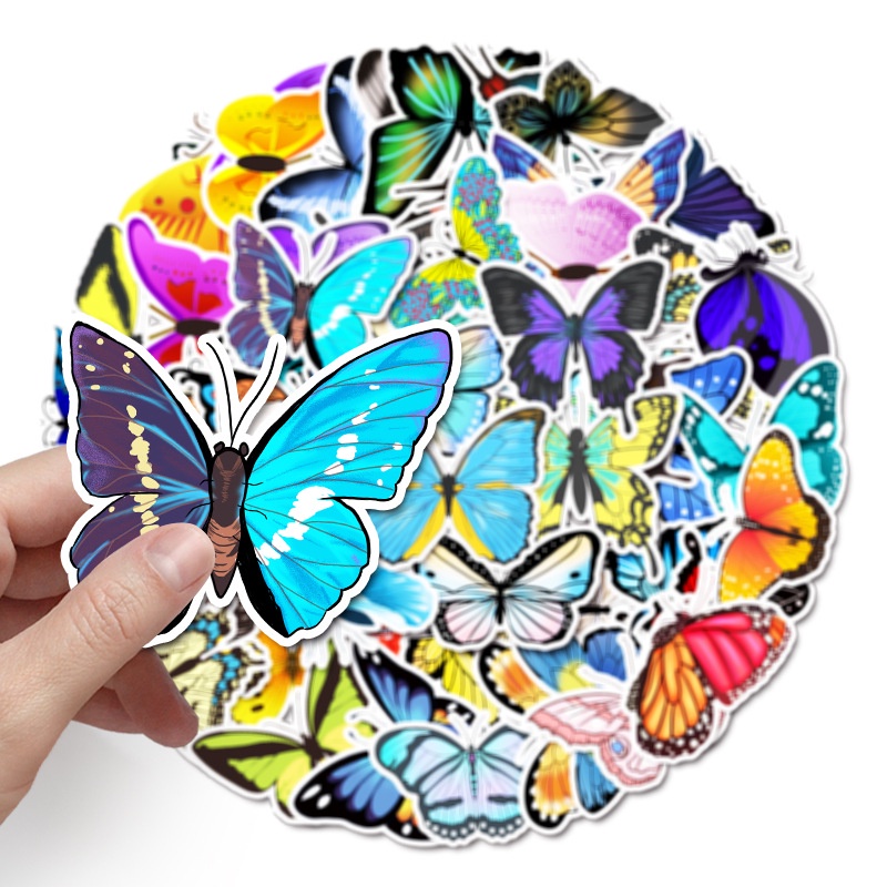 Combo 30 Sticker Chống Nước Decal Dán Điện Thoại Laptop Mũ Bảo Hiểm Vali Đàn Guitar Bình Nước Sổ Tay Graffiti [BƯỚM]