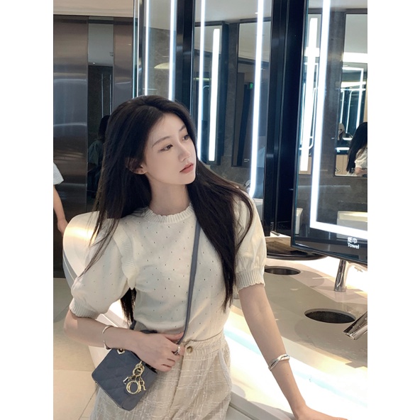 LALISAS Áo thun dệt kim tay ngắn phong cách thời trang hàn quốc dành cho nữ