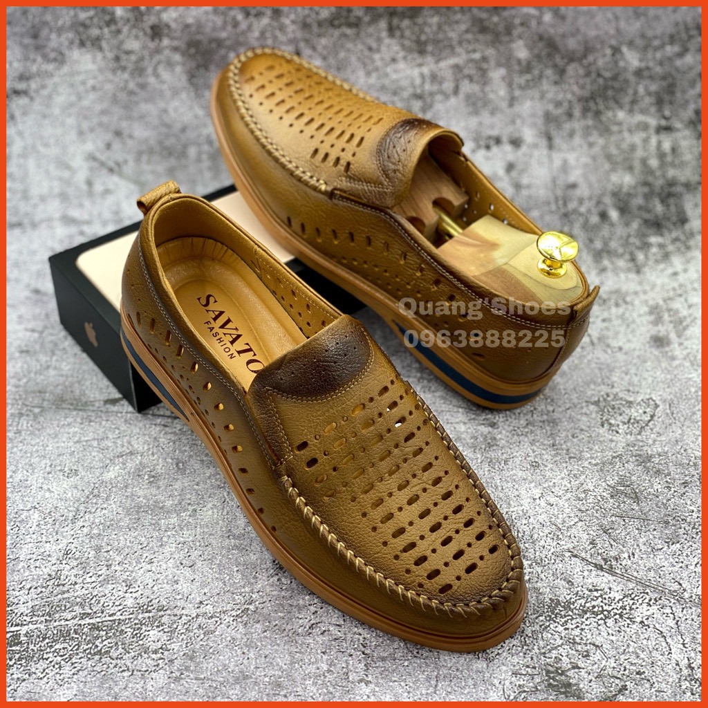 Giày da nam chất liệu da bò nguyên tấm thiết kế đục lỗ thoáng khí trẻ trung ANH QUANG Store AQ010