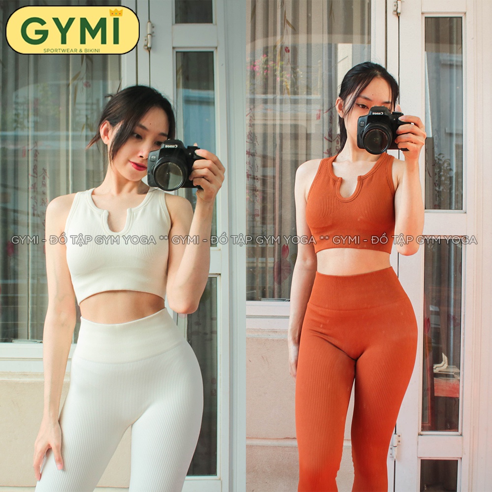 Set bộ đồ tập gym yoga nữ GYMI SET16 gồm áo bra cổ V hoặc cổ U và quần legging thể thao chất liệu dệt thun gân