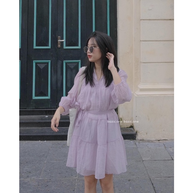 Váy babydoll tơ tay dài bồng 2 lớp dáng ngắn trên gối, Váy babydoll xoè tơ ulzzang Bazic one