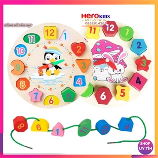 Đồng hồ xâu hạt bằng gỗ, đồ chơi cho bé