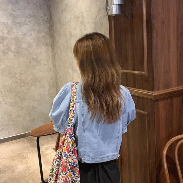 Áo Khoác Denim Mỏng Dáng Rộng Tay Phồng Thời Trang Xuân Thu Phong Cách Hàn Quốc Mới Cho Nữ