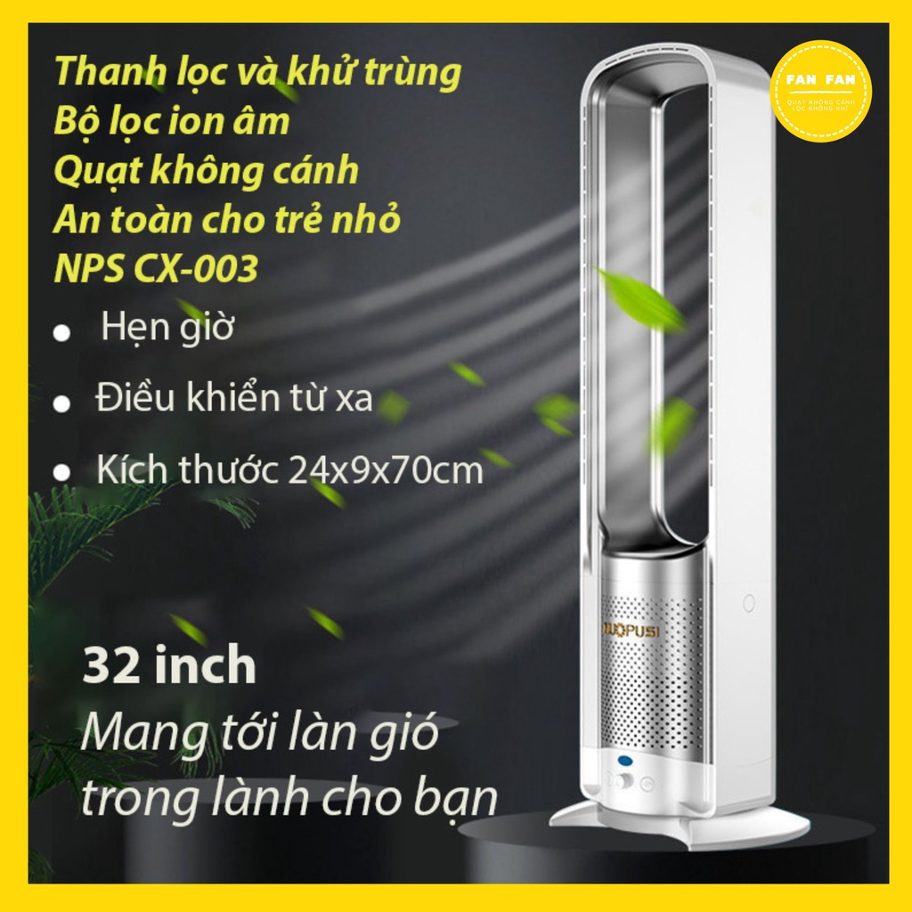 Quạt Không Cánh Lọc Không Khí NPS-CX003 -3 Tốc Độ Gió Điều Khiển Từ Xa-Lọc Không Khí Bụi Siêu Vi