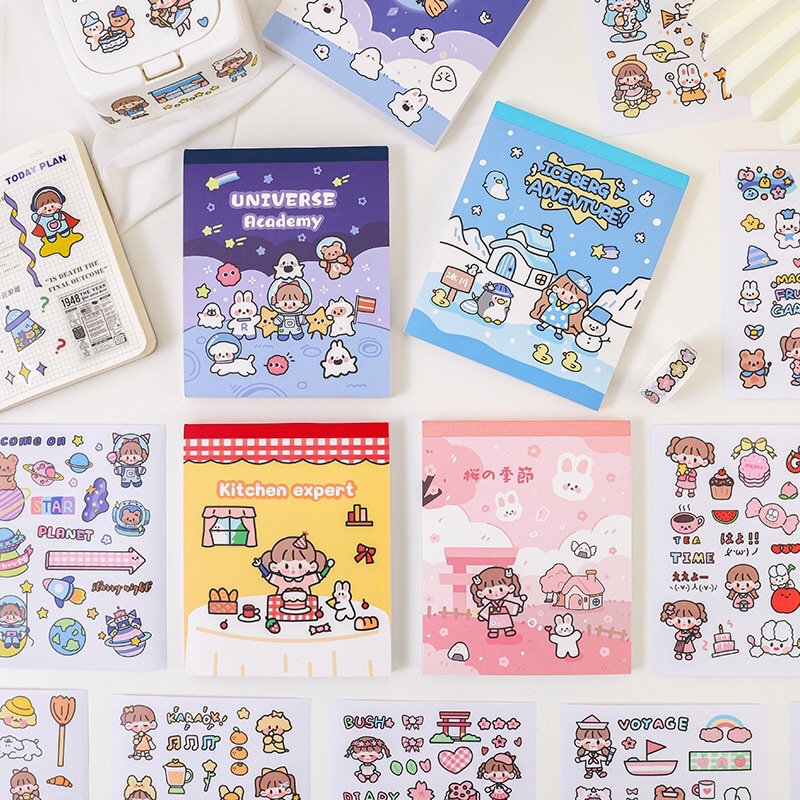 🌸Set 50 tờ sticker nhãn dán trang trí sổ lưu niệm bìa sách siêu dễ thương🌸